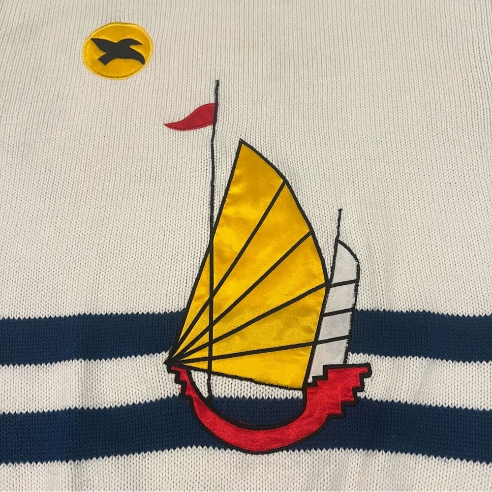 Vintage BARBRA SUE Nautical White and Navy Crew Neck Sweater | Short Sleeves | M - Picture 2 of 12